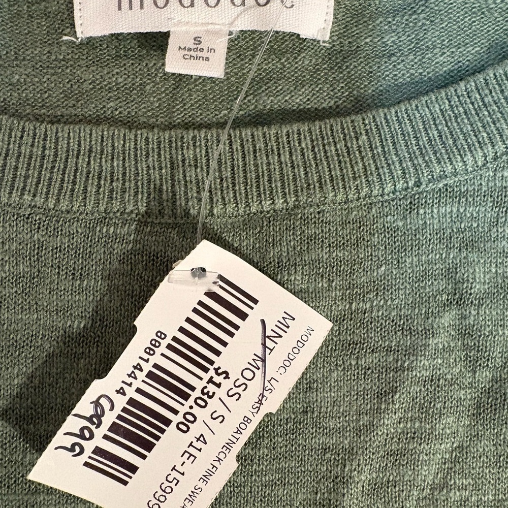 Mododoc Knit Cotton Boatneck Fine Sweater Small New with Tags Olive Green - Picture 6 of 6